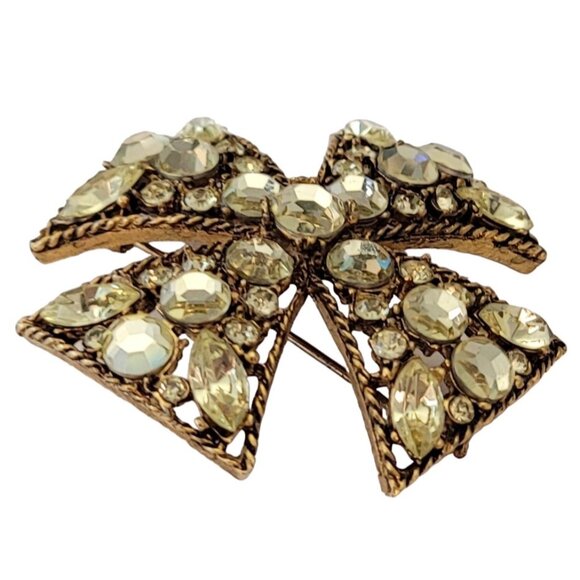 Gold Tone Jonquil Rhinestone Vintage Maltese Cross Brooch Pin E734 - Picture 5 of 10